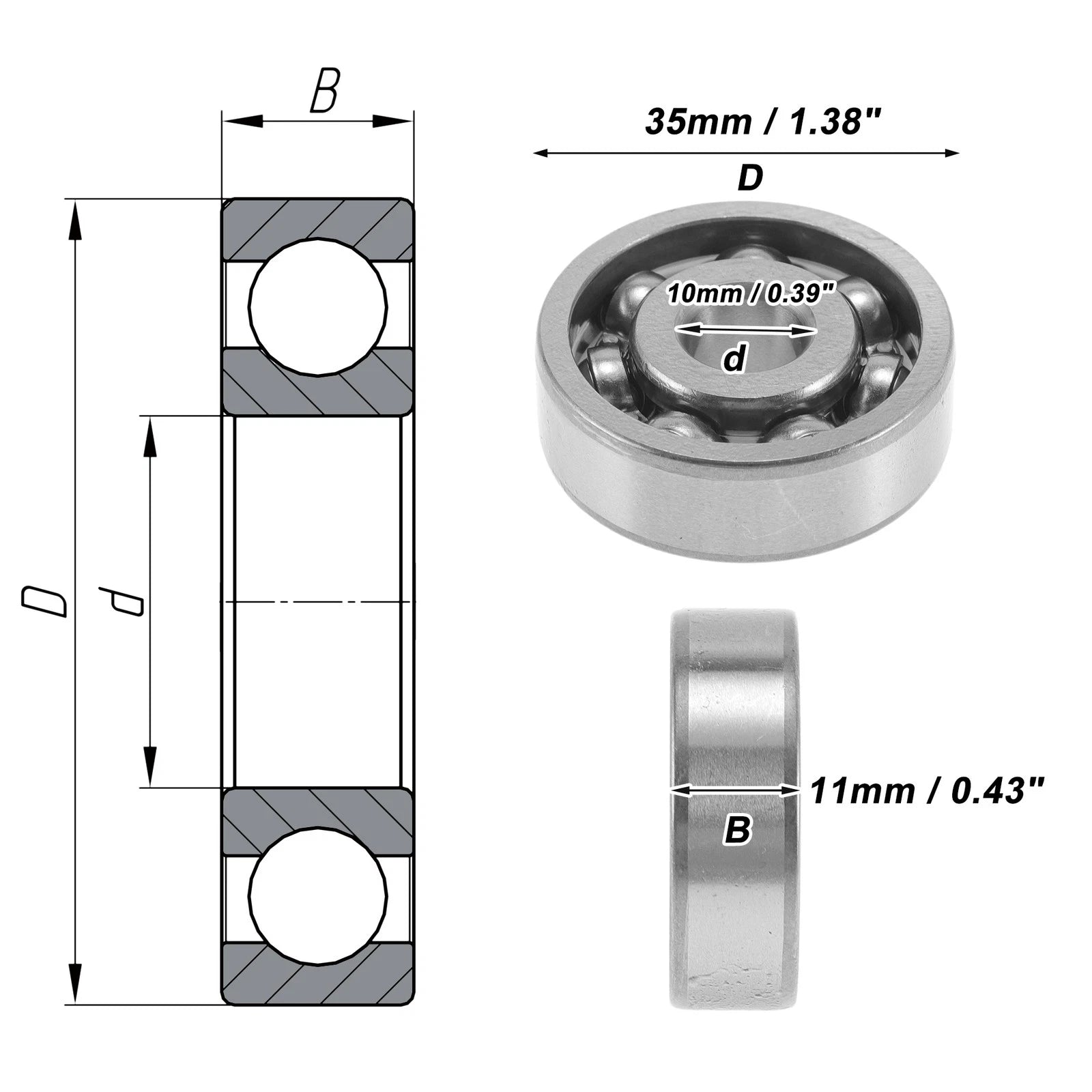 6300 Deep Groove Ball Bearings for Various Models (10x35x11mm)