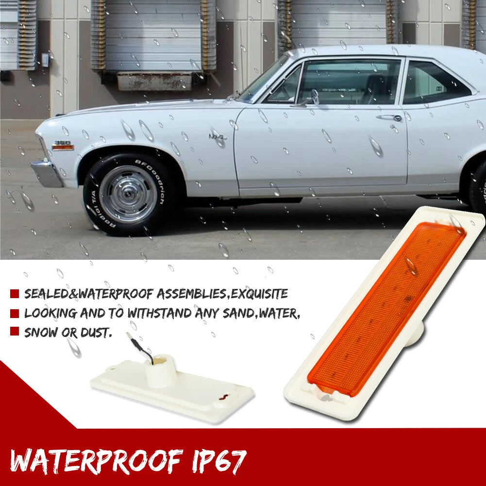 2X Amber LED Front Fender Bumper Side Marker Lights for Chevy Nova (1970–1974)