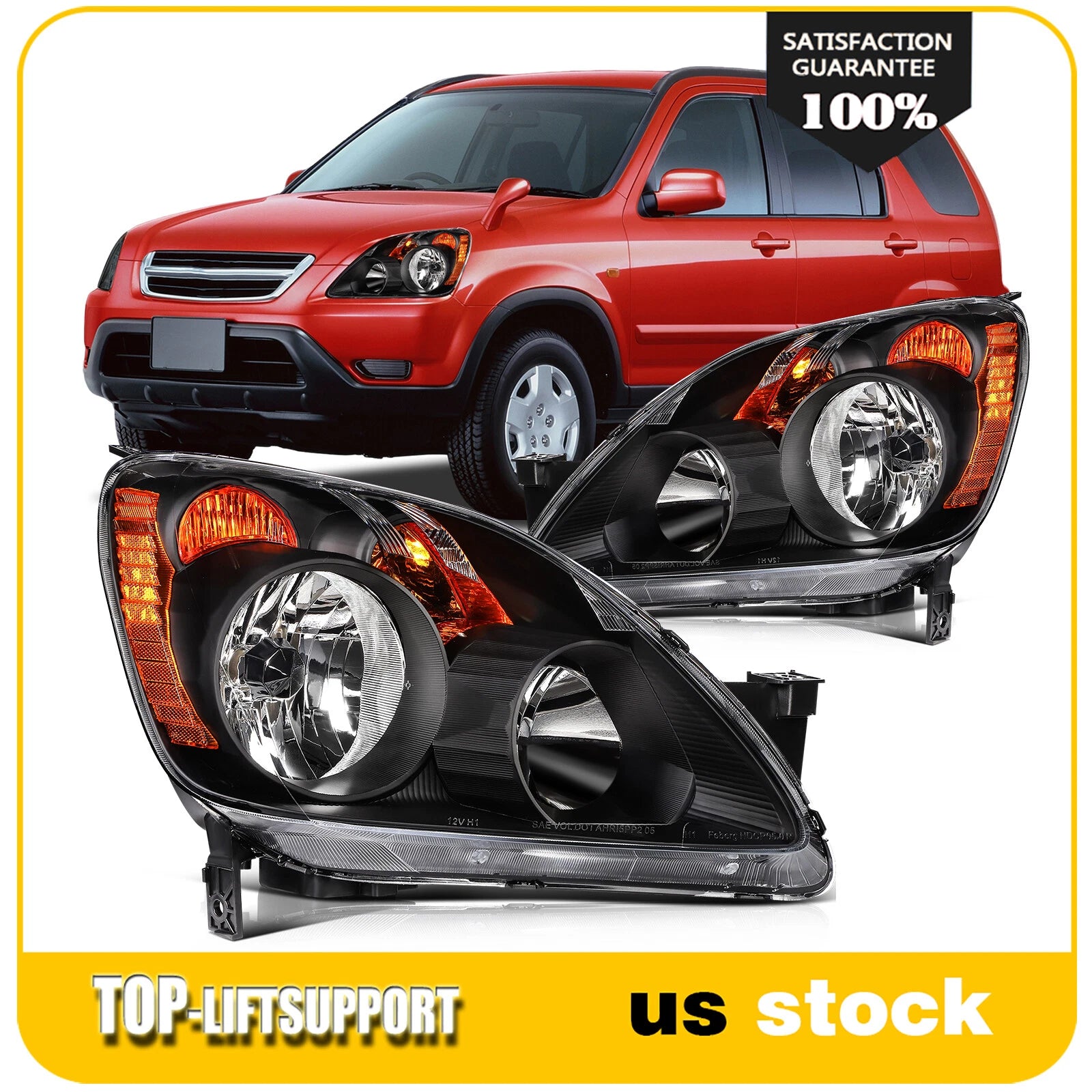 Headlight Assembly for Honda CR-V (2005–2006) Black Housing Pair