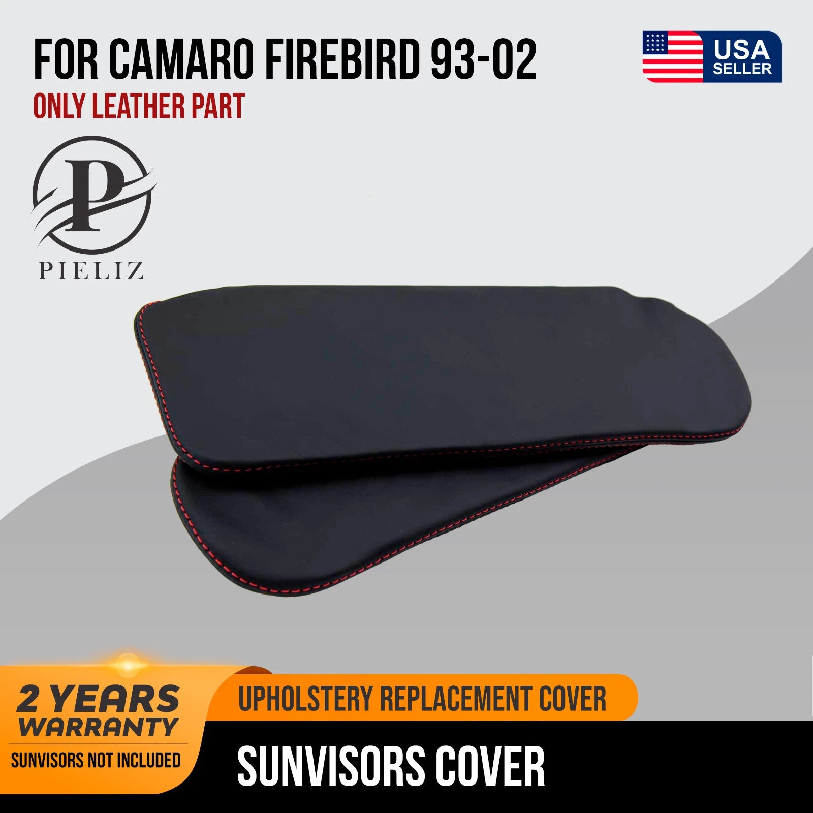 Sunvisor Covers for Camaro Firebird (1993–2002) Red Stitch Leather Synthetic
