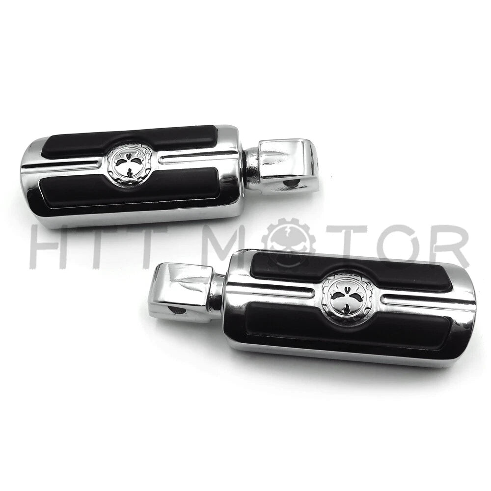 Chrome Gear Skull Footpegs for Suzuki Marauder 1600, Yamaha Virago 250 (2000–2005)