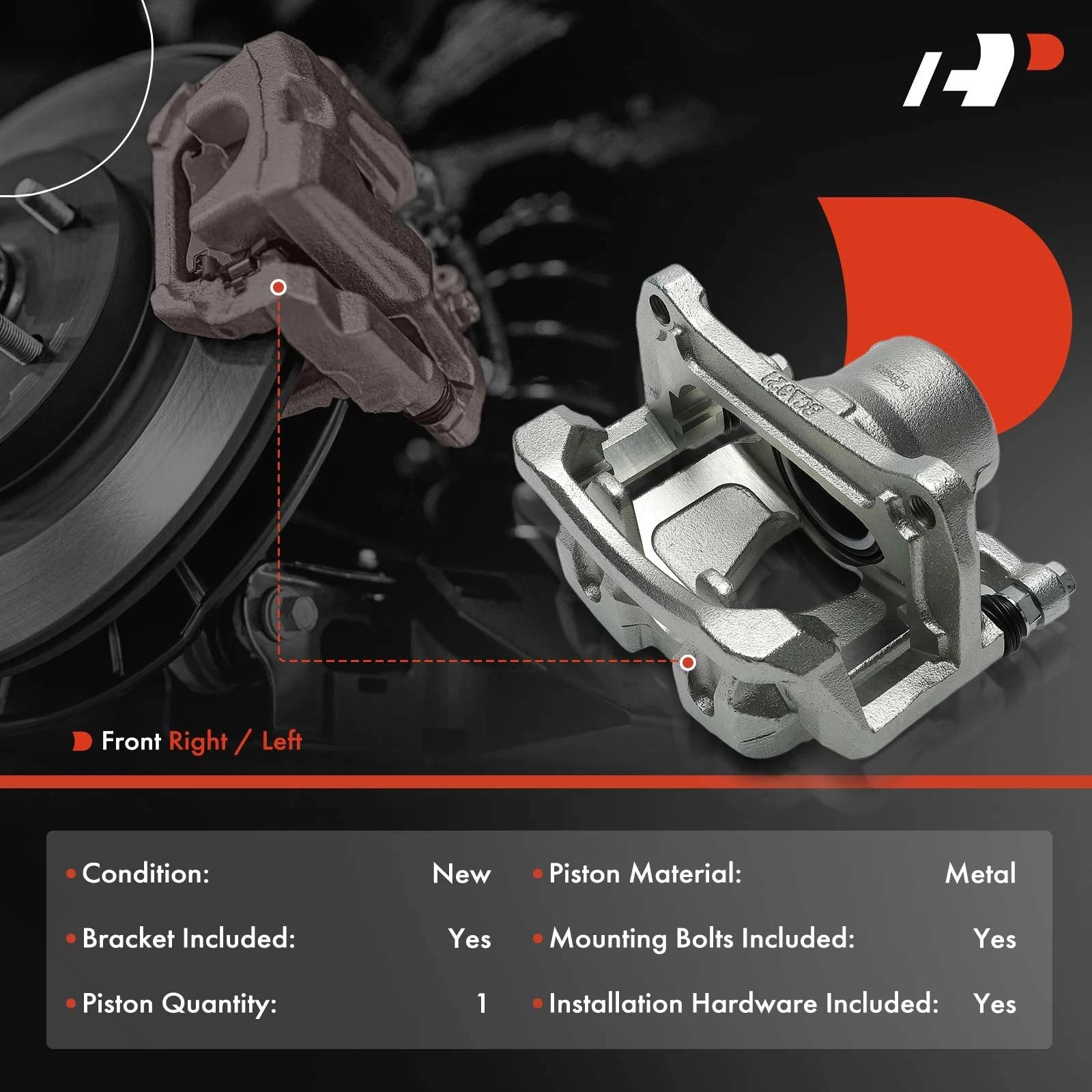Front Left Brake Caliper with Bracket for Jeep Compass Renegade (2017-2026)