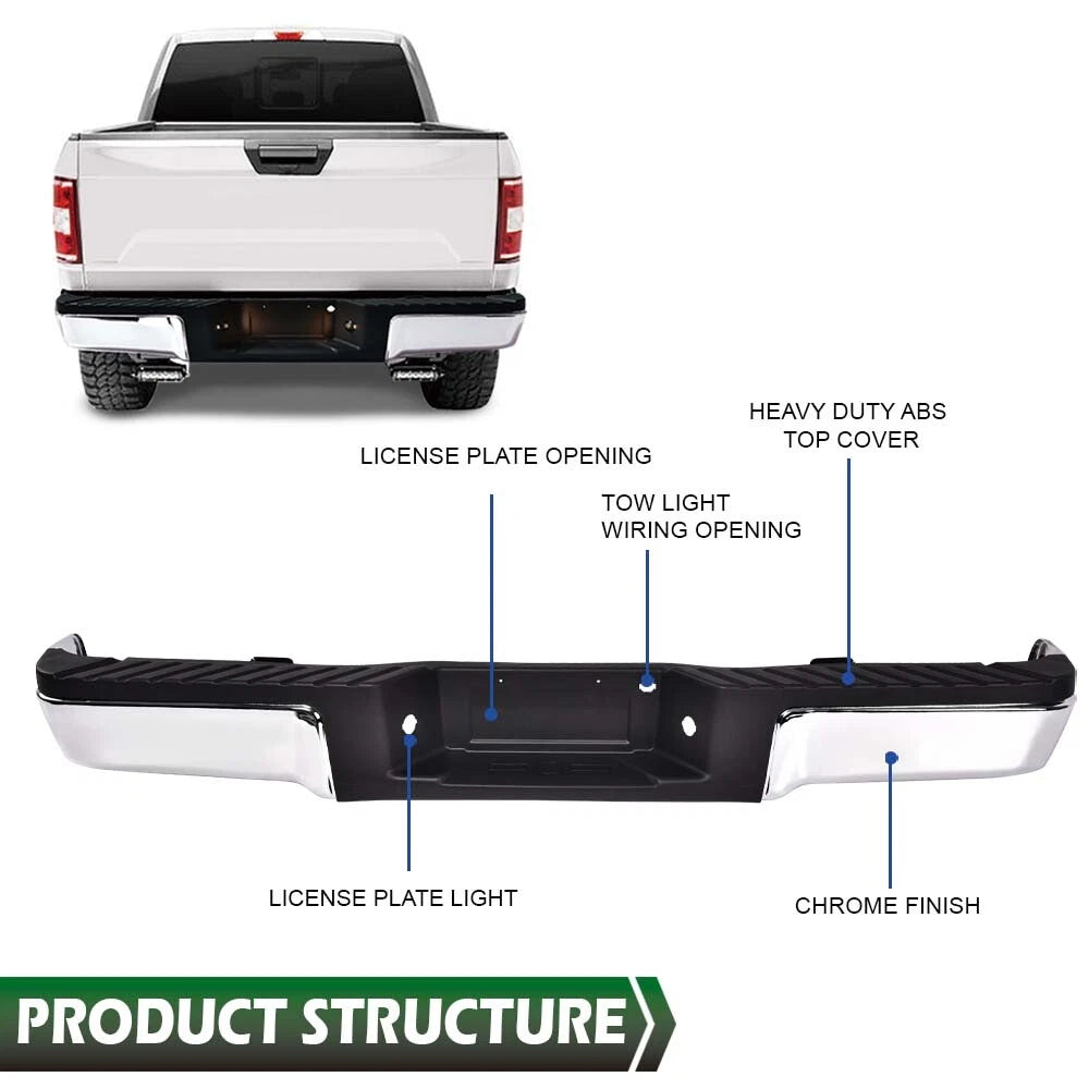 Chrome Rear Steel Bumper Assembly for Ford F150 (2009–2014)