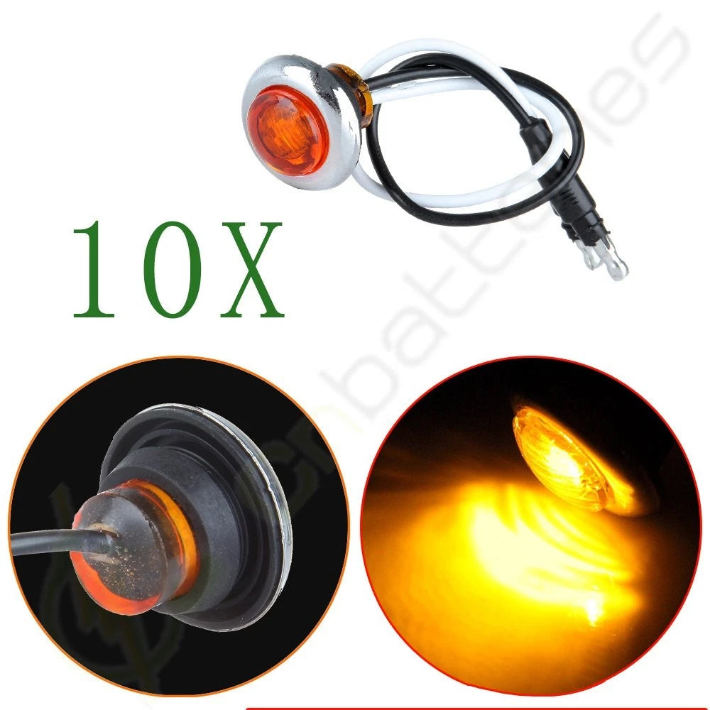 Set of 10 Trailer Side Marker Bullet Lights for Trucks - Amber, Chrome Bezel