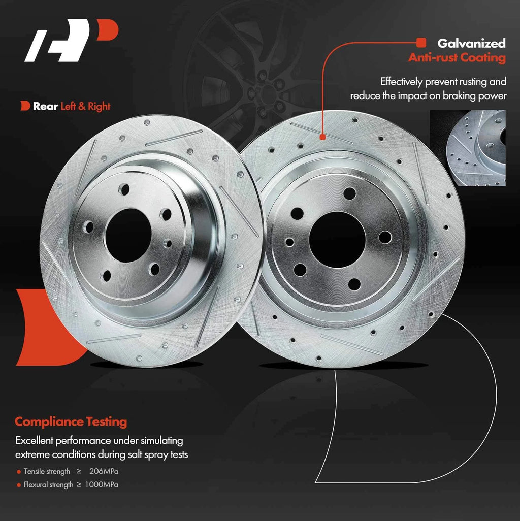 Set of 2 Rear Drilled Brake Rotors & Ceramic Pads for Ford Fusion (2013–2020)