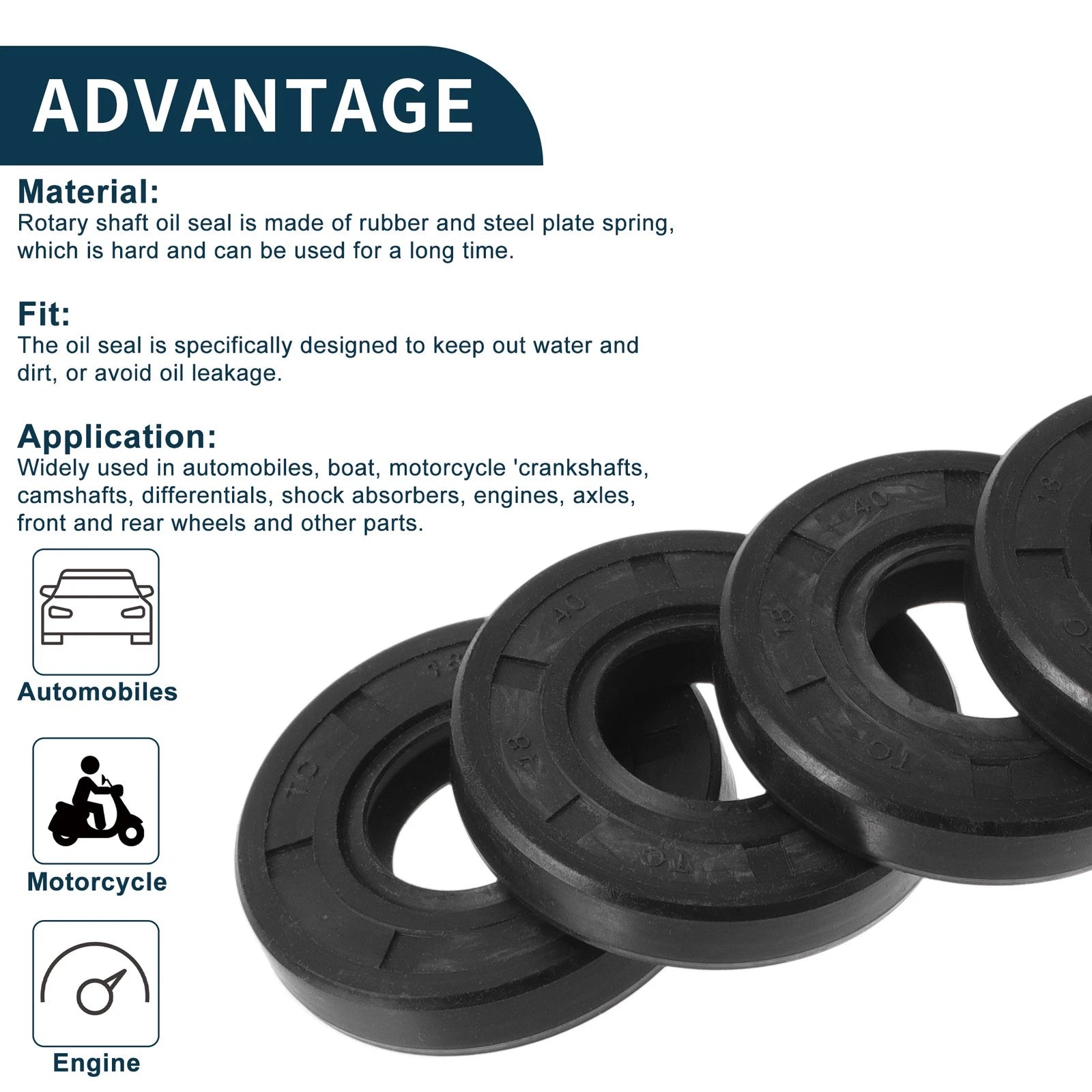 Set of 5 Oil Seal Rotary Shaft Seal NBR Rubber 18x40x8mm