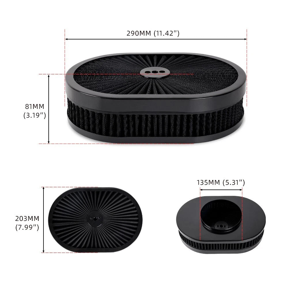 12" Oval Full Finned Air Cleaner Washable Filter for Carburetors (5-1/8")