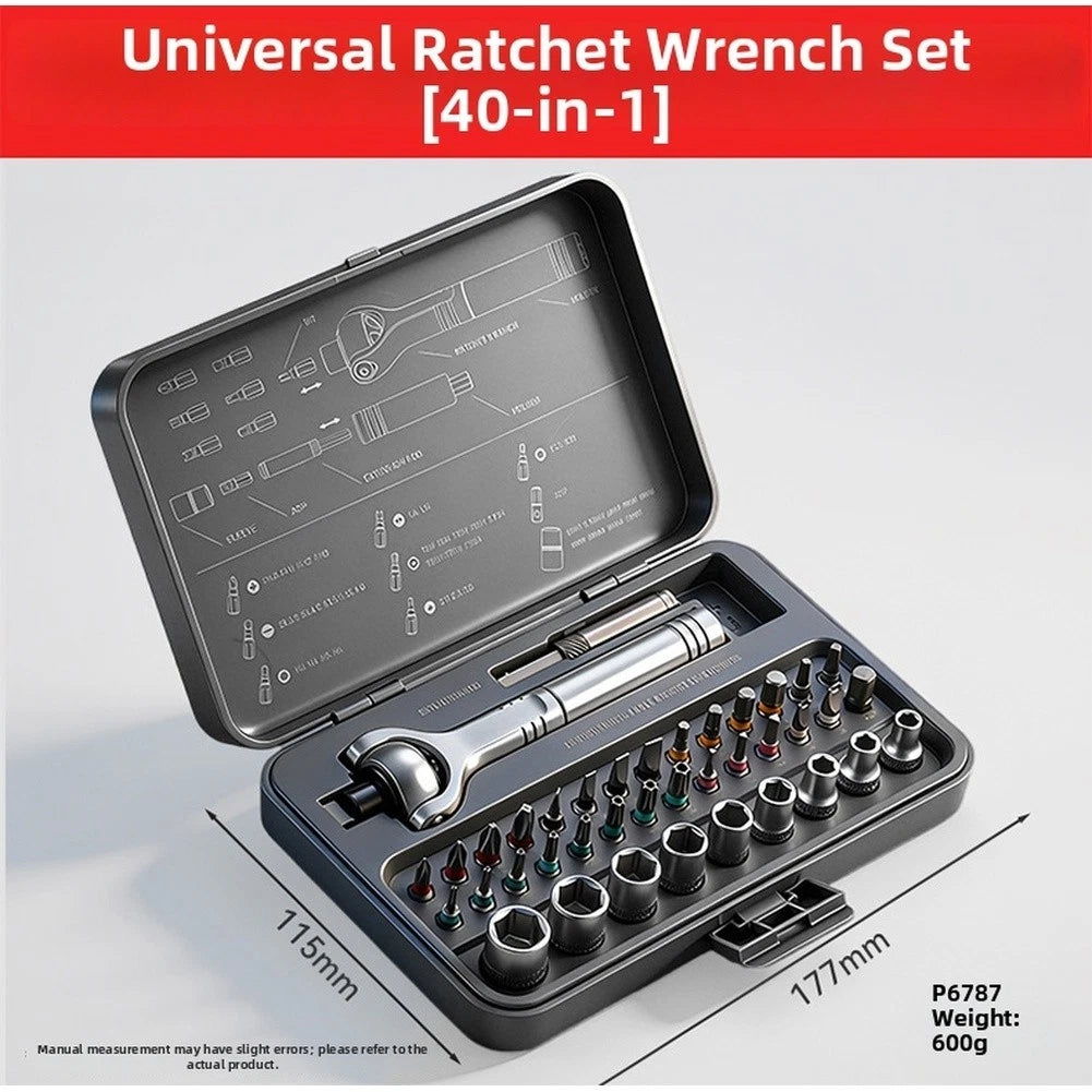 40 in 1 Swivel Ratchet Wrench Set with Magnetic Head, 60 Tooth Chrome Vanadium