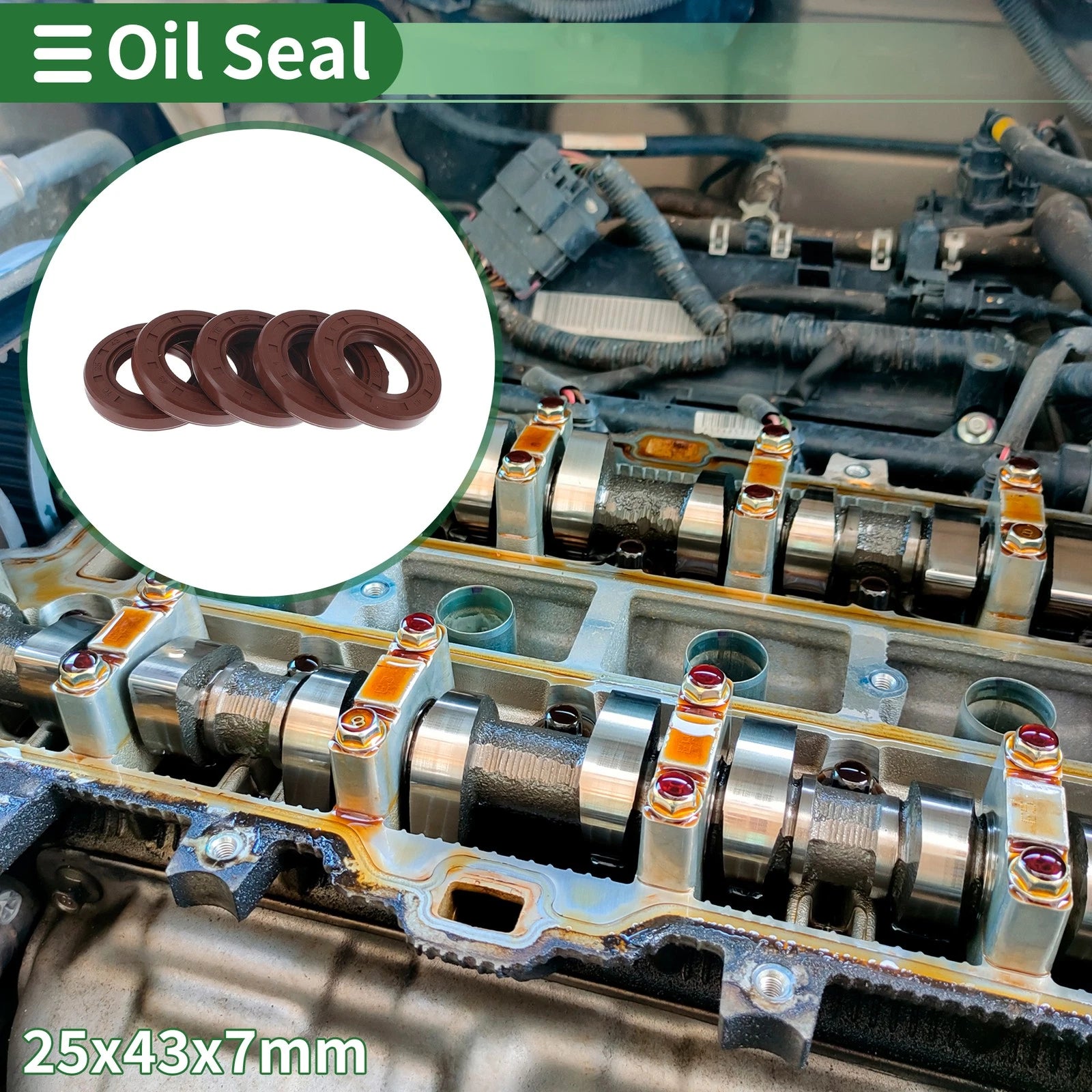 Set of 5 Oil Seal Rotary Shaft Seal FKM Rubber 25x43x7mm