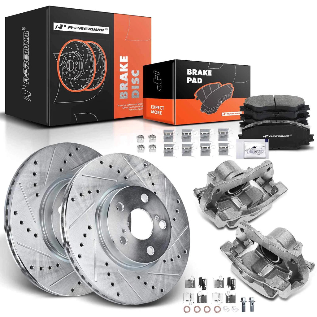 Front Drilled Rotor and Pad with Caliper for Toyota Corolla Matrix Scion (2003–2010)