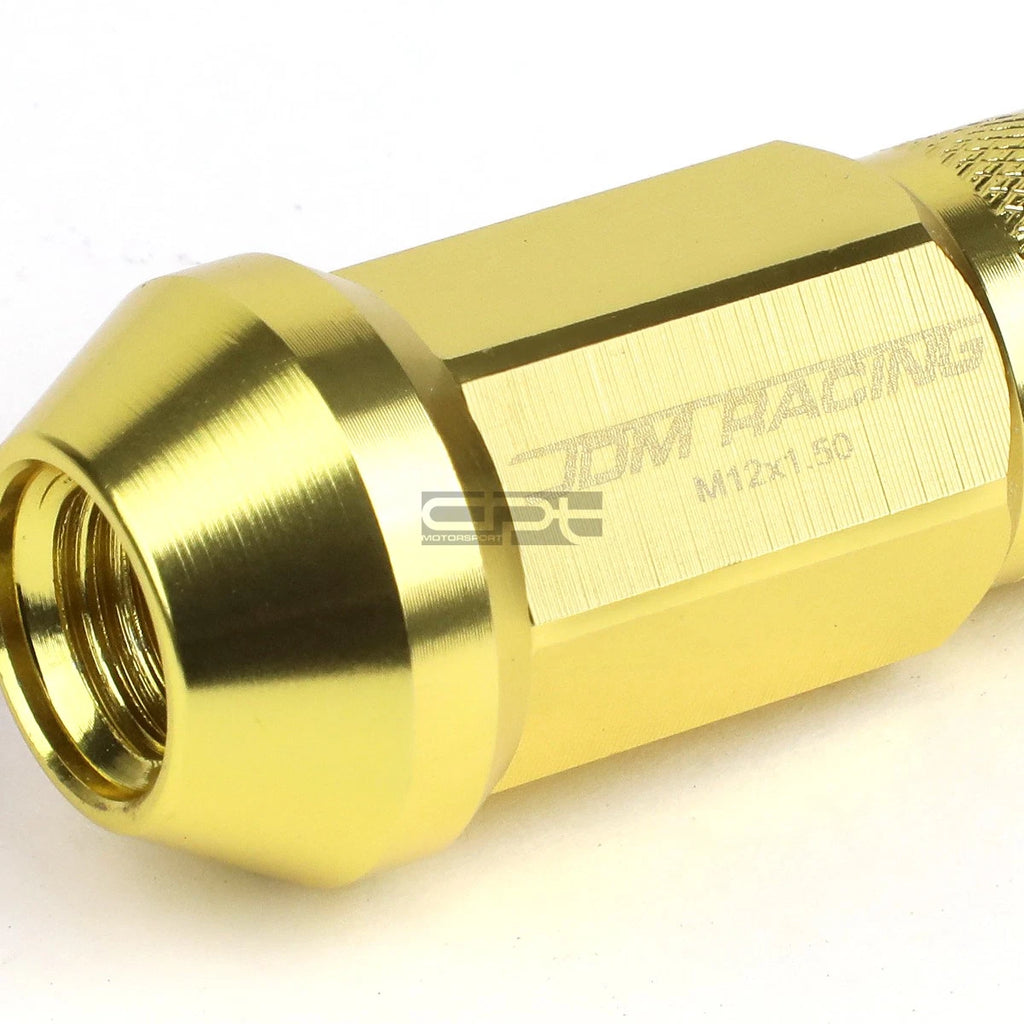 20 PCS Open End M12x1.5 50mm Tall Gold Aluminum Lug Nuts + Adapter