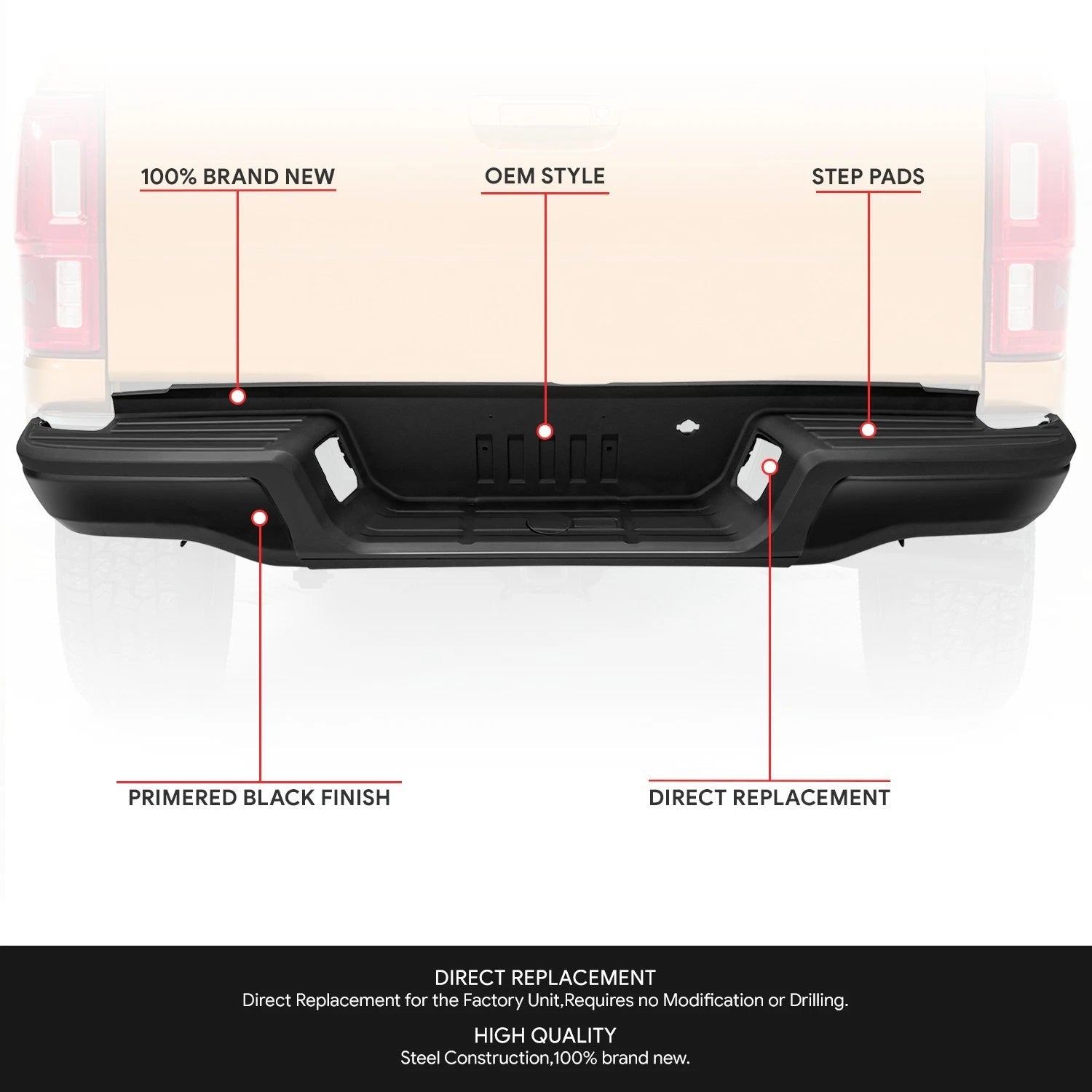 Rear Bumper Assembly for Ford Ranger (2019–2023) - Black, Towing Package