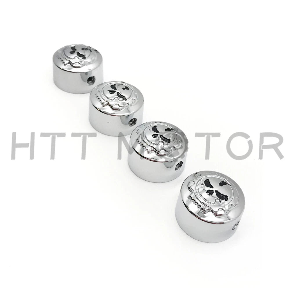Set of 4 Chrome Gear Skull Bolt Caps for Harley Dyna Softail Road King