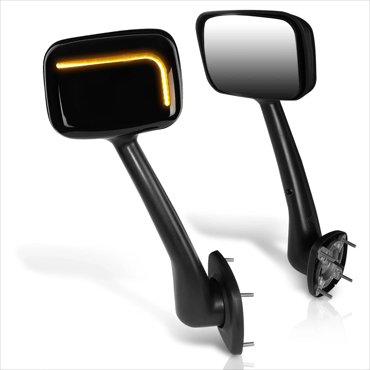 Set of 2 Sequential L-Shape LED Signal Side Hood Mirrors for Freightliner Cascadia (2008–2017)