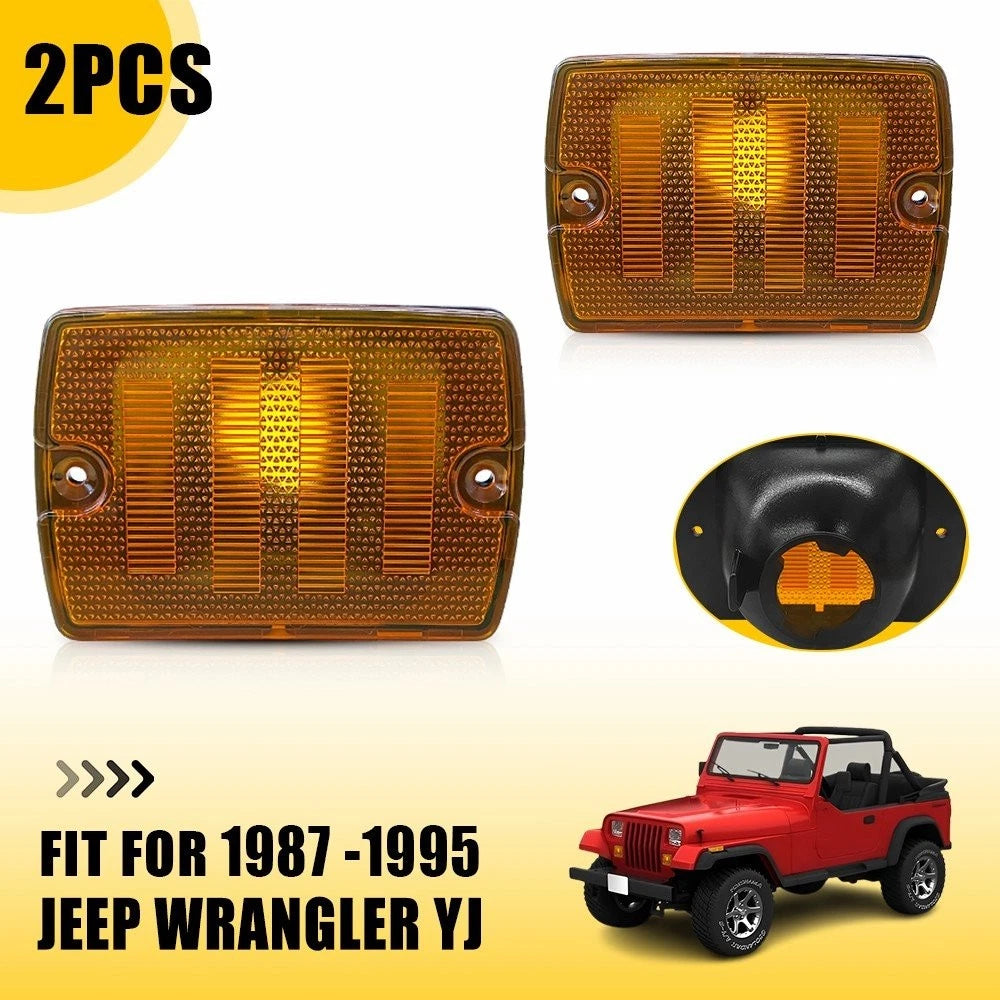 Pair Front Side Marker Light Bumper Lamp Housing for Jeep Wrangler YJ (1987–1995)