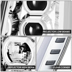 Projector Switchback Headlights for Cadillac Escalade ESV EXT (2007–2014) Chrome/Clear