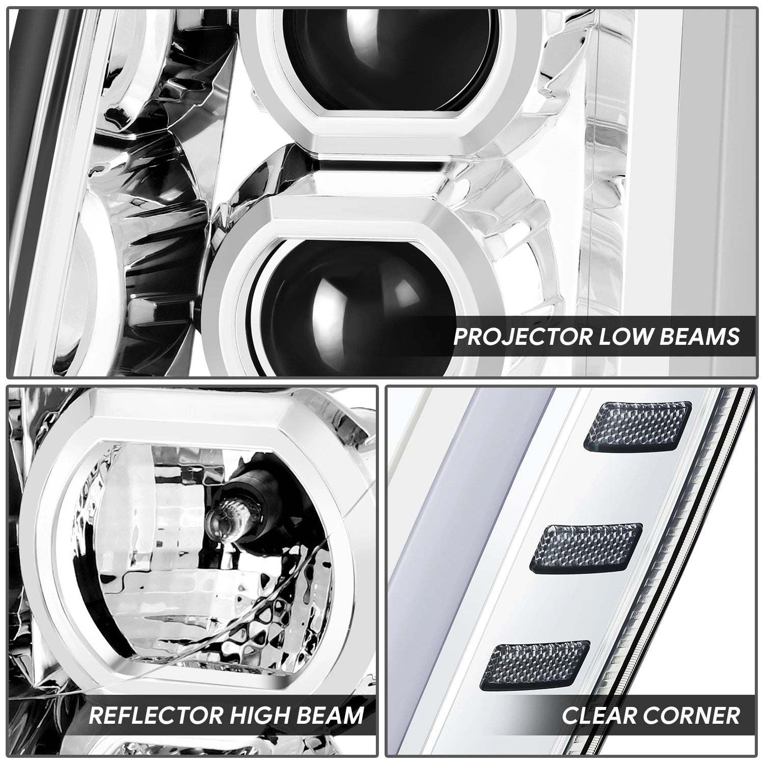 Projector Switchback Headlights for Cadillac Escalade ESV EXT (2007–2014) Chrome/Clear