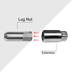 20Pc M12X1.25 Silver JDM Open-End Acorn Hex Wheel Lug Nuts + Extension 25mmx60mm