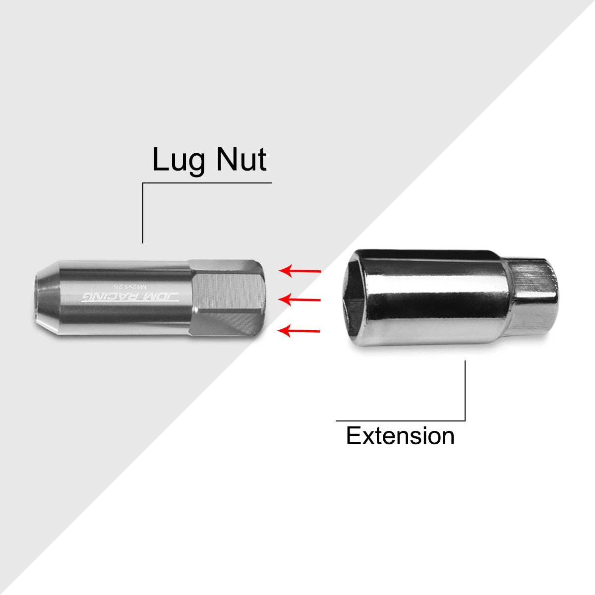20Pc M12X1.25 Silver JDM Open-End Acorn Hex Wheel Lug Nuts + Extension 25mmx60mm