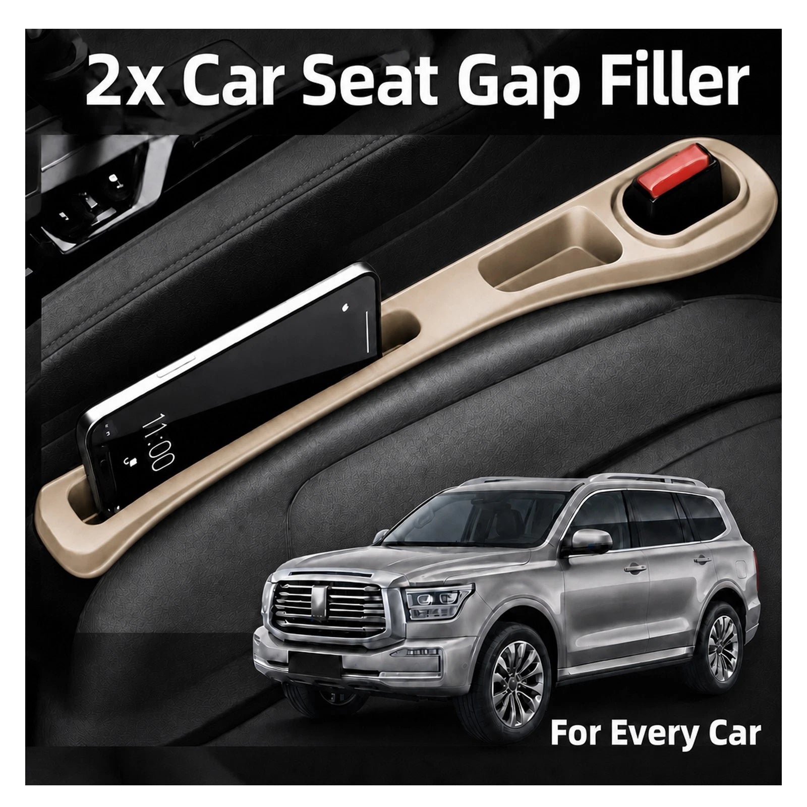 2X Beige Car Seat Gap Filler for Universal Fit