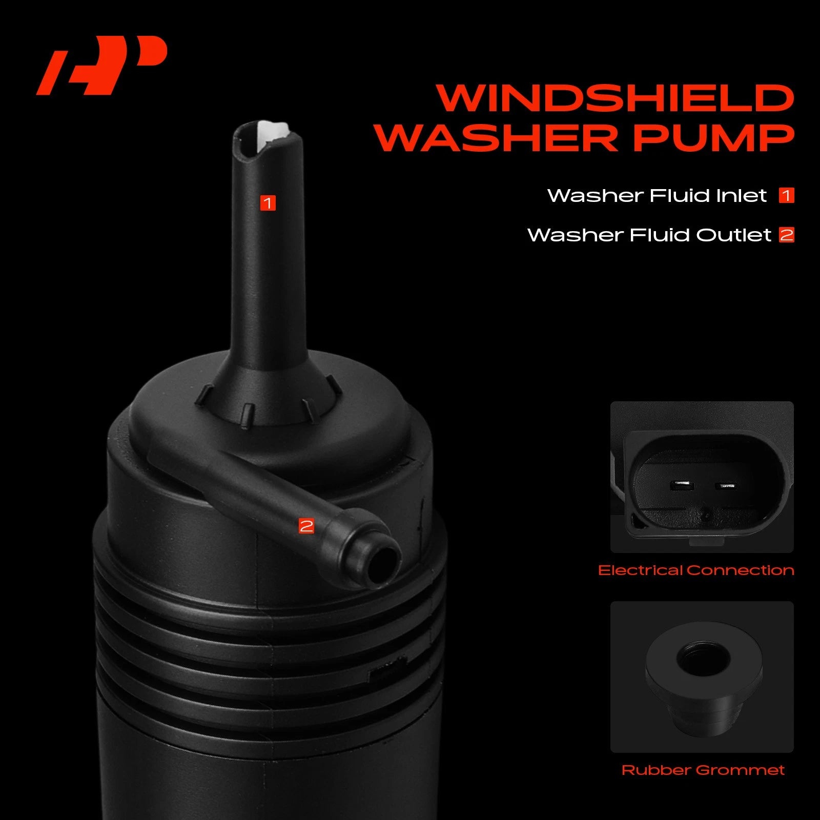 Windshield Washer Pump with Rubber Grommet for Chevy GMC