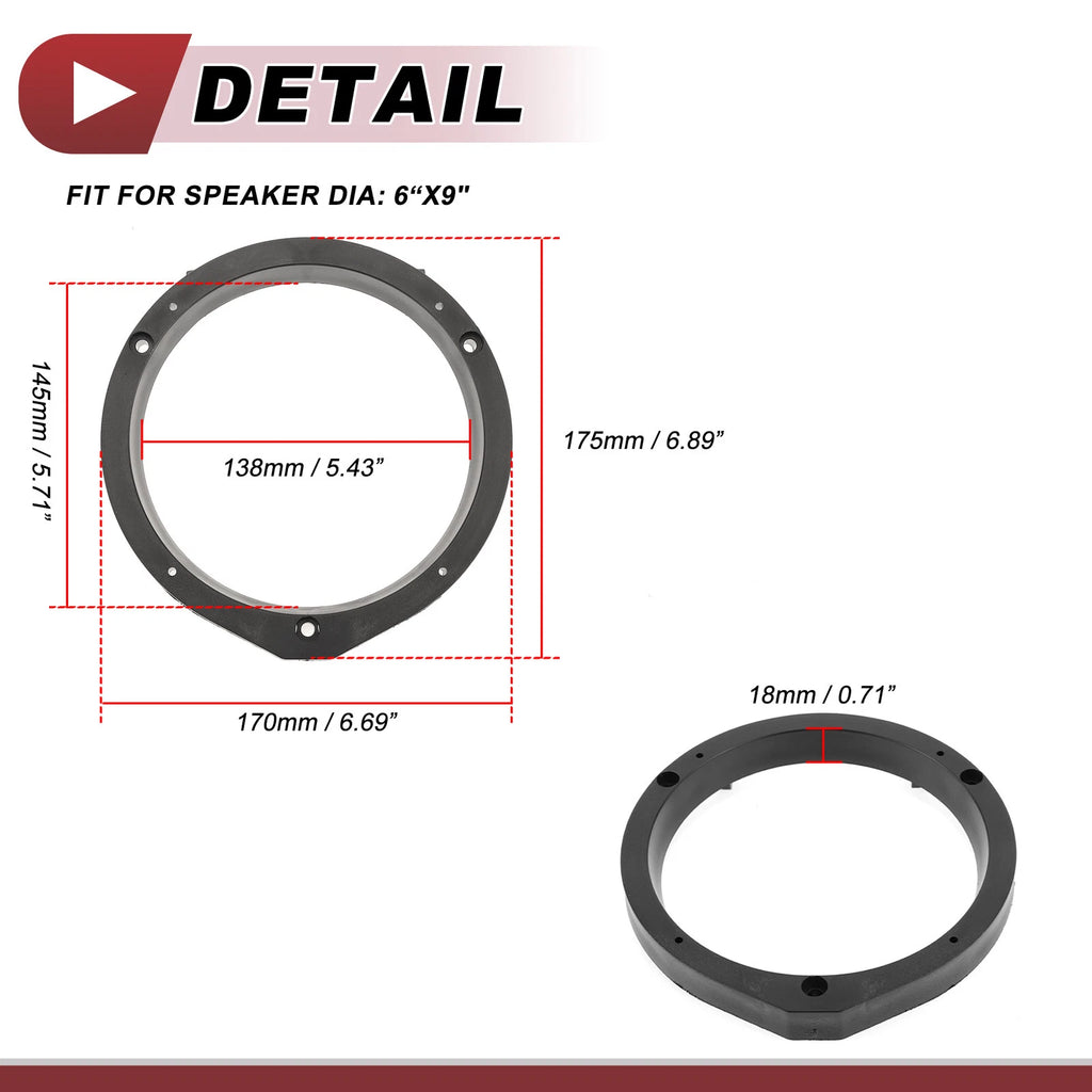 2X Speaker Spacer Ring Adaptor for Honda Accord (2003–2007) 6"x9"
