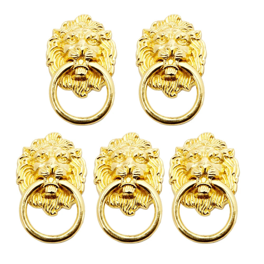 5X Golden Lion Head Pull Handle Ring Knob for Furniture Hardware