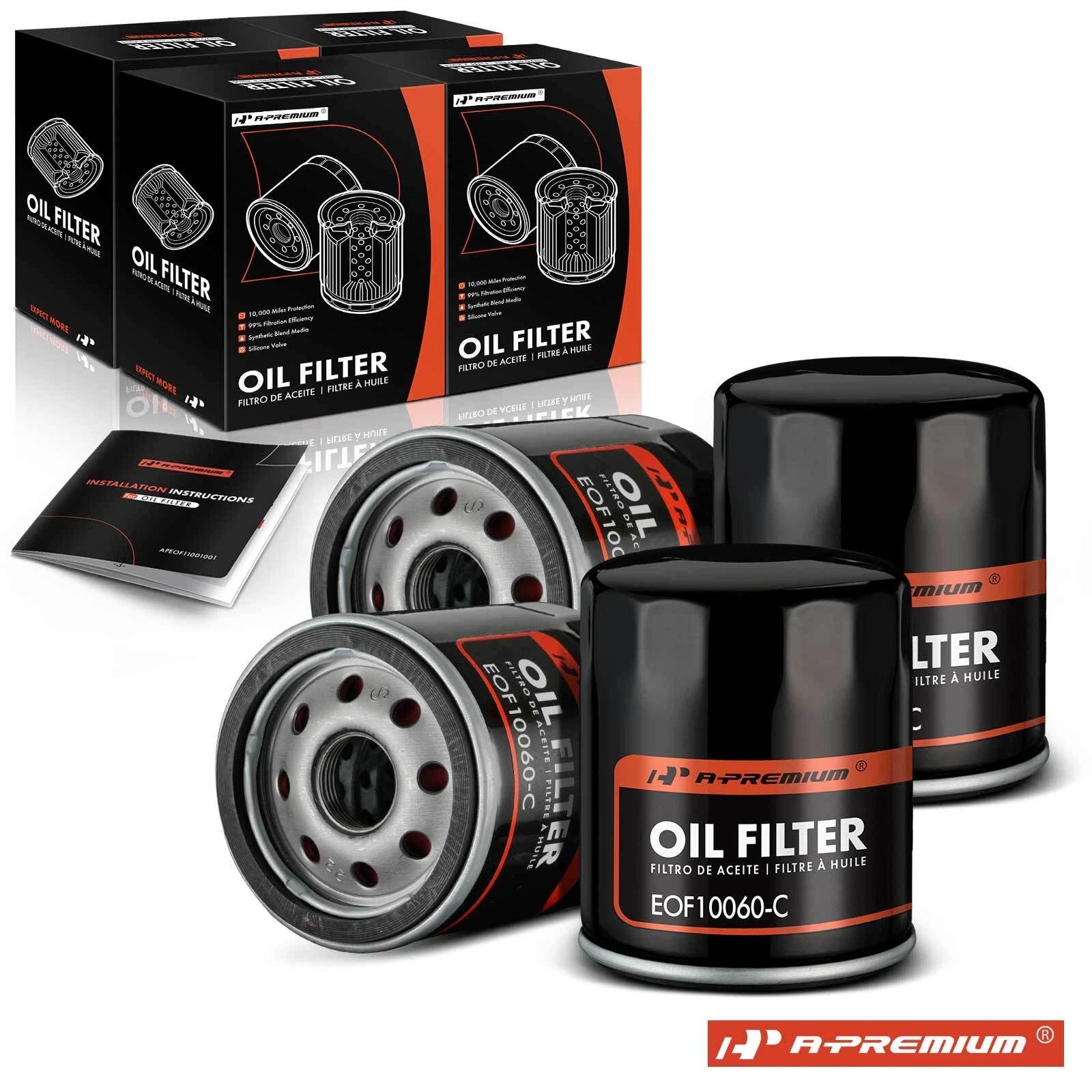 Set of 4 Engine Oil Filters for Jeep Grand Cherokee (2009–2010, 2014–2023)