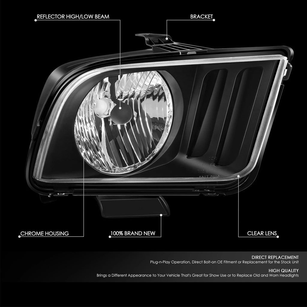 Pair Black Housing Clear Corner Headlights for Ford Mustang S197 (2005–2009)
