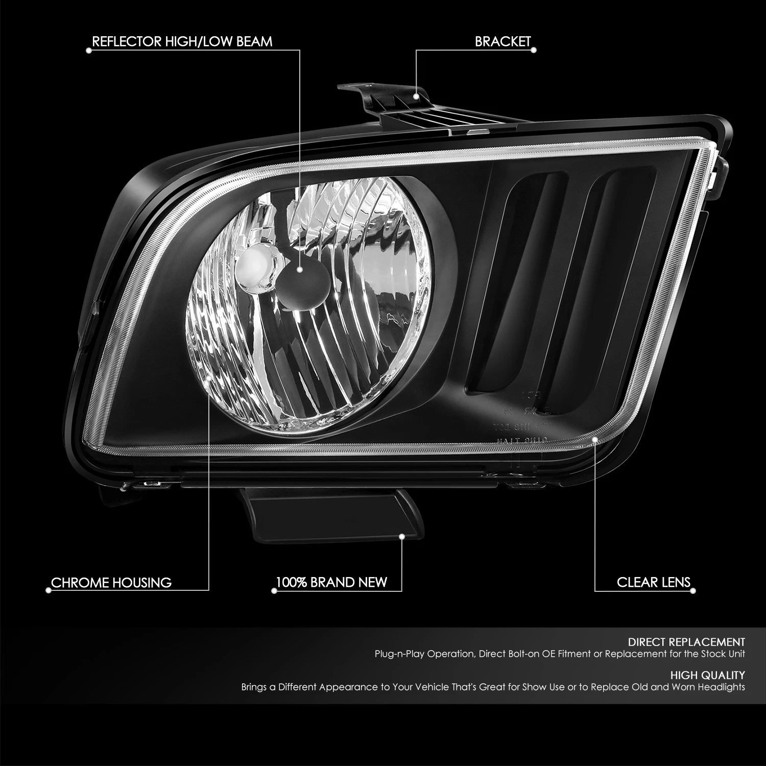 Pair Black Housing Clear Corner Headlights for Ford Mustang S197 (2005–2009)