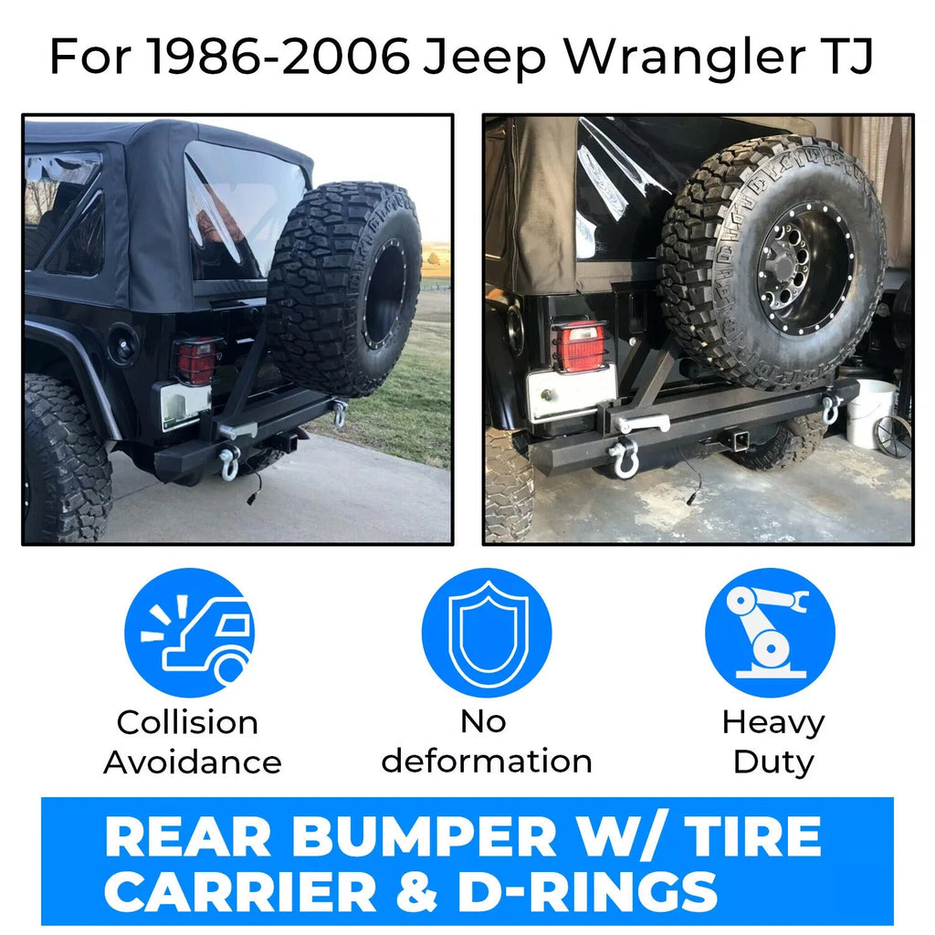 Rear Bumper with Tire Carrier & D-Ring for Jeep Wrangler (1987–2006)