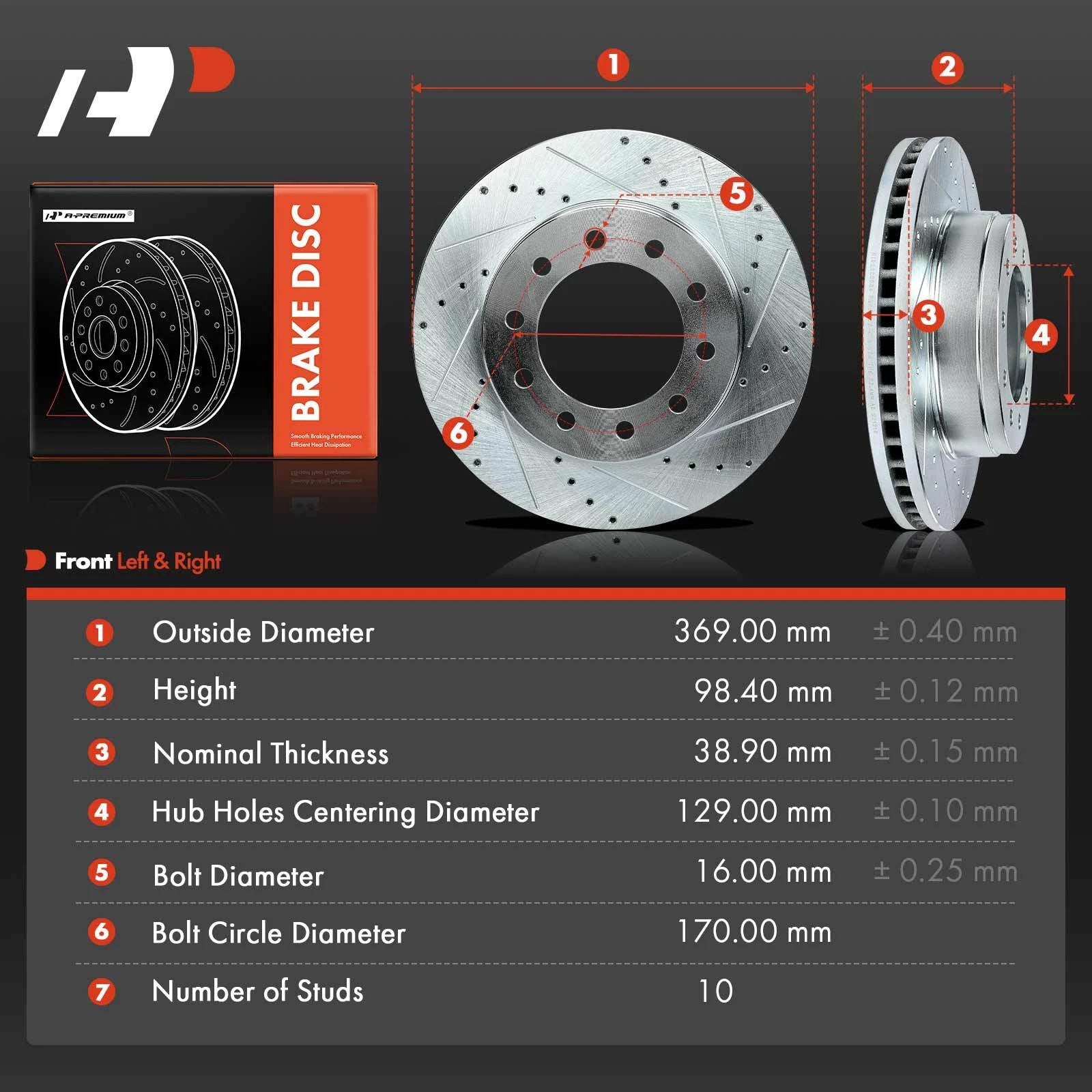 Front Side Drilled Brake Rotors for Ford F-350 F-450 F-550 Super Duty