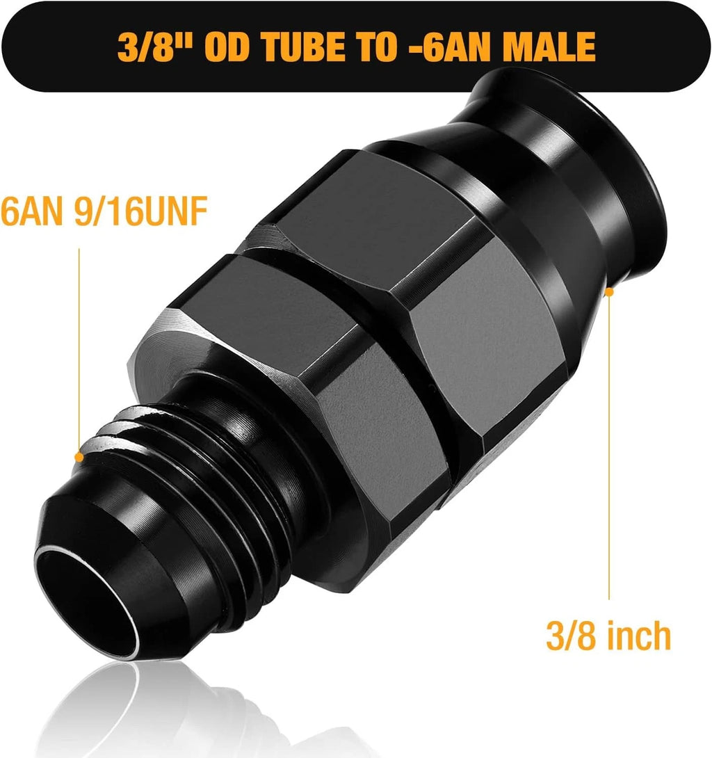 2X 6AN to 3/8" Tube Hardline Fuel Line Adapter Fitting