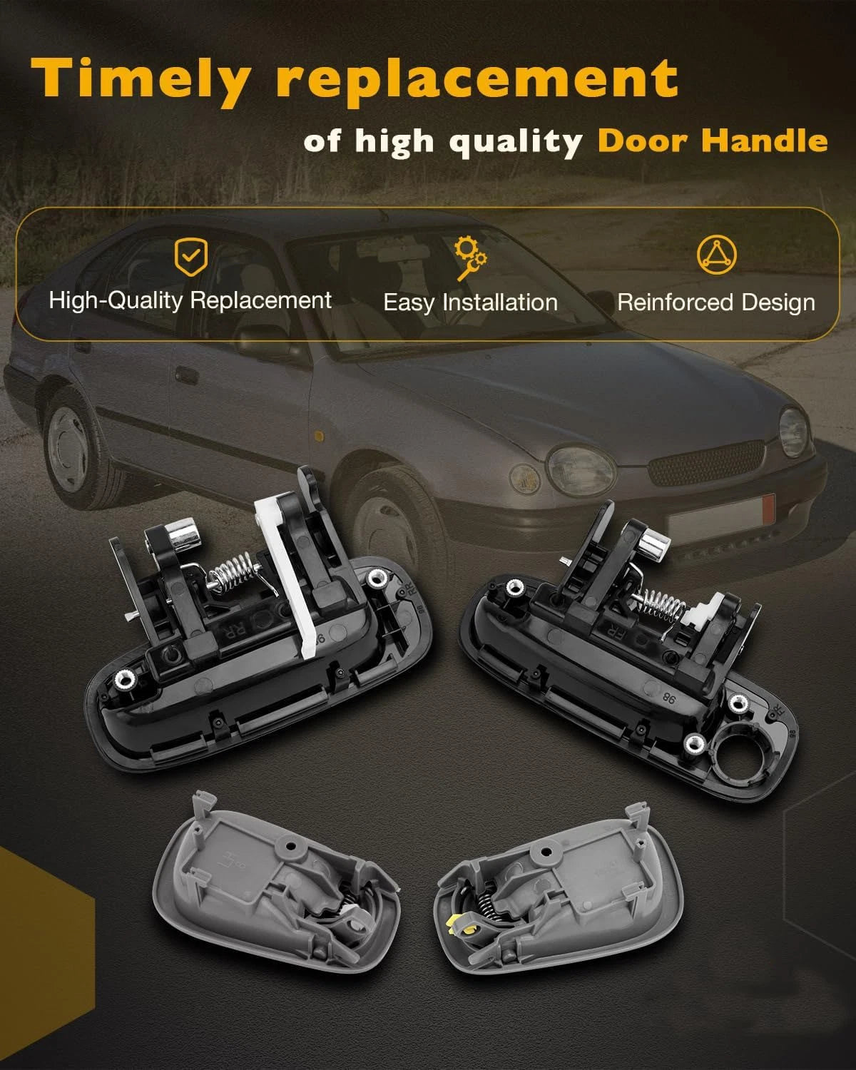 Door Handle Set w/ Lock Cylinder & Key for Toyota Prizm (1998–2002)