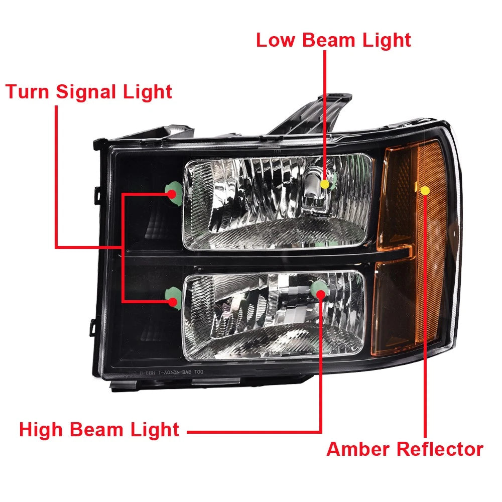 Set of 2 Headlights for GMC Sierra 1500 2500HD 3500HD (2007–2014)