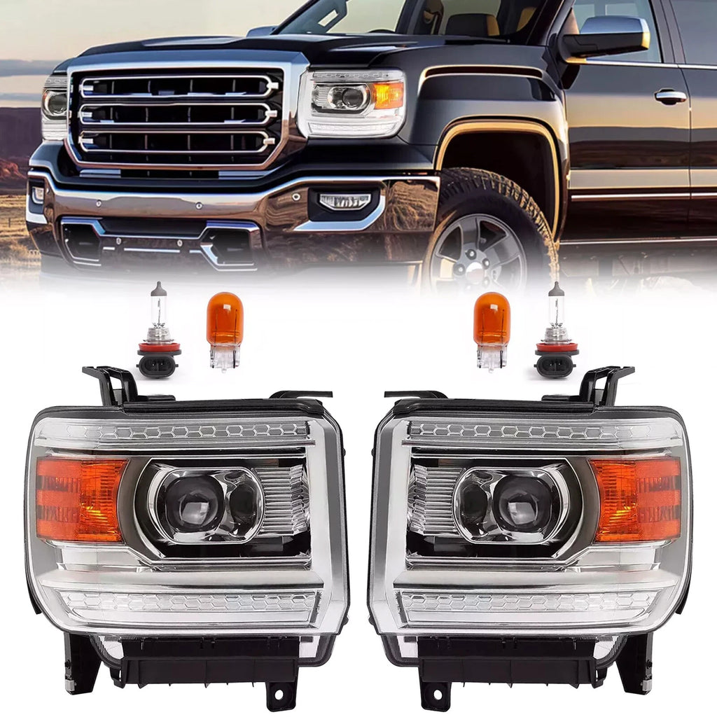 Projector Headlights Pair for GMC Sierra 1500 (2014–2015), 2500/3500HD (2015–2019)