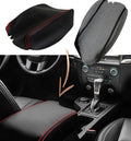 PVC Leather Console Lid Armrest Cover for Ford Ranger (2019–2020) Red Stitch