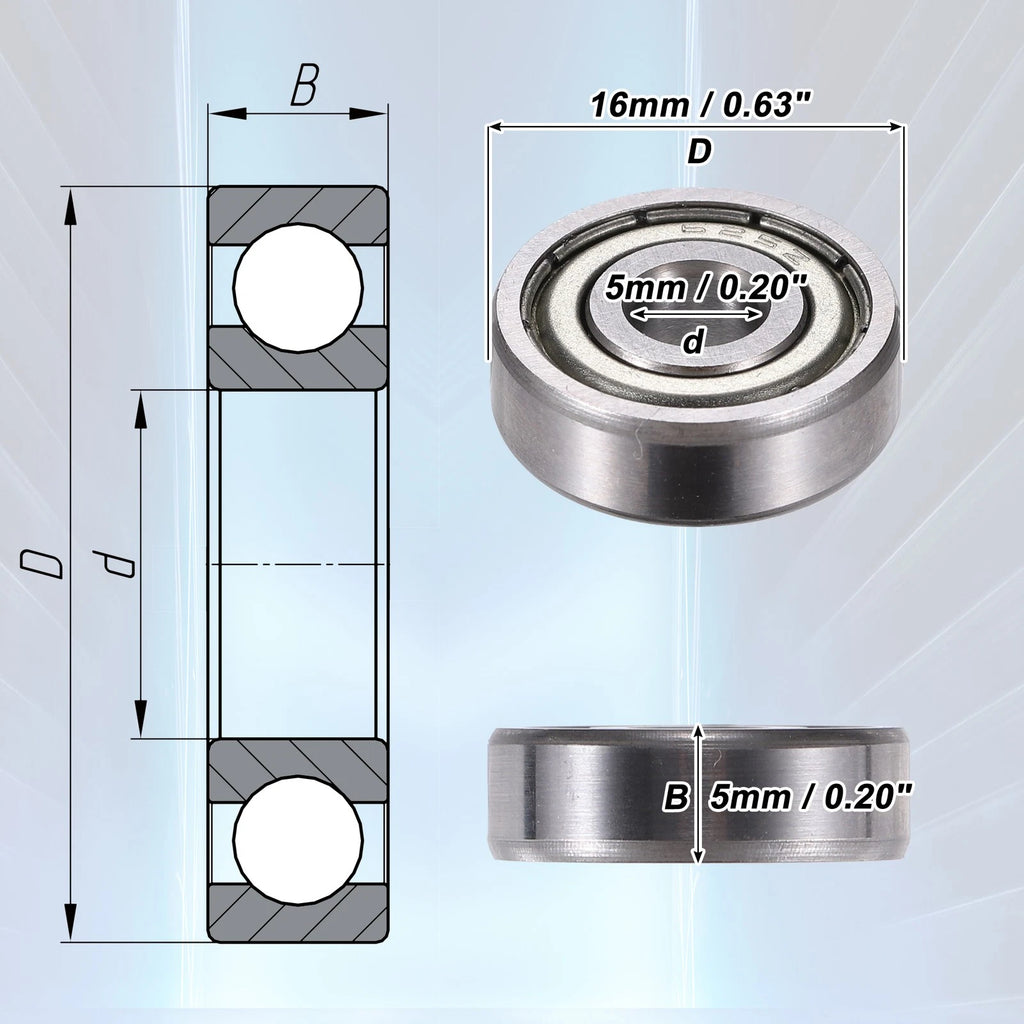 5 Pcs 625ZZ Deep Groove Ball Bearings for Various Models (5x16x5mm)