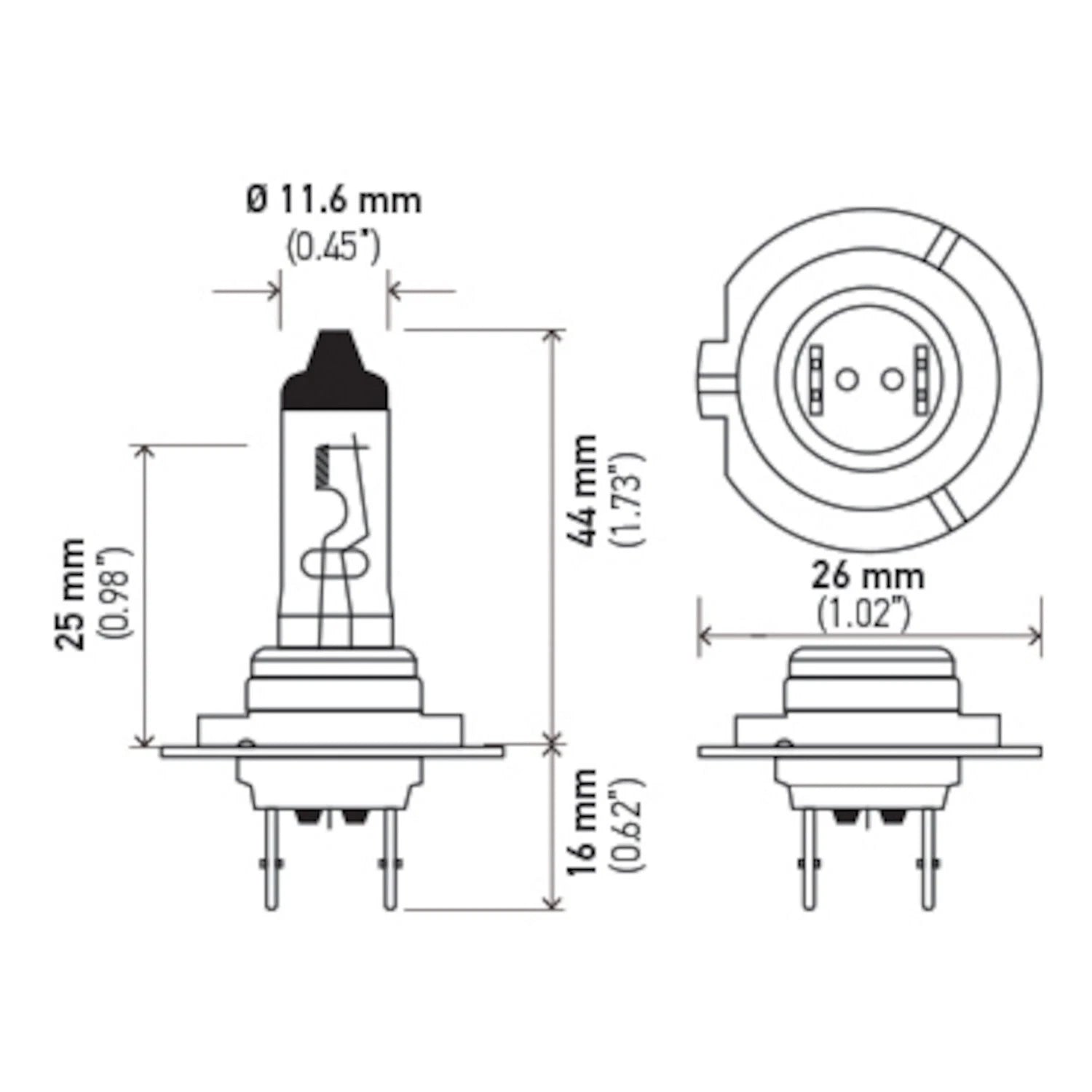 Set of 2 Hella Long Life Halogen Bulbs H7 (PX26d) 12V - 55W for High/Low Beam