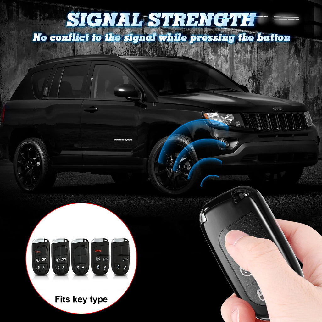 2X Black TPU Full Cover Keyless Entry Key Fob Protector for Jeep (2017-2024)