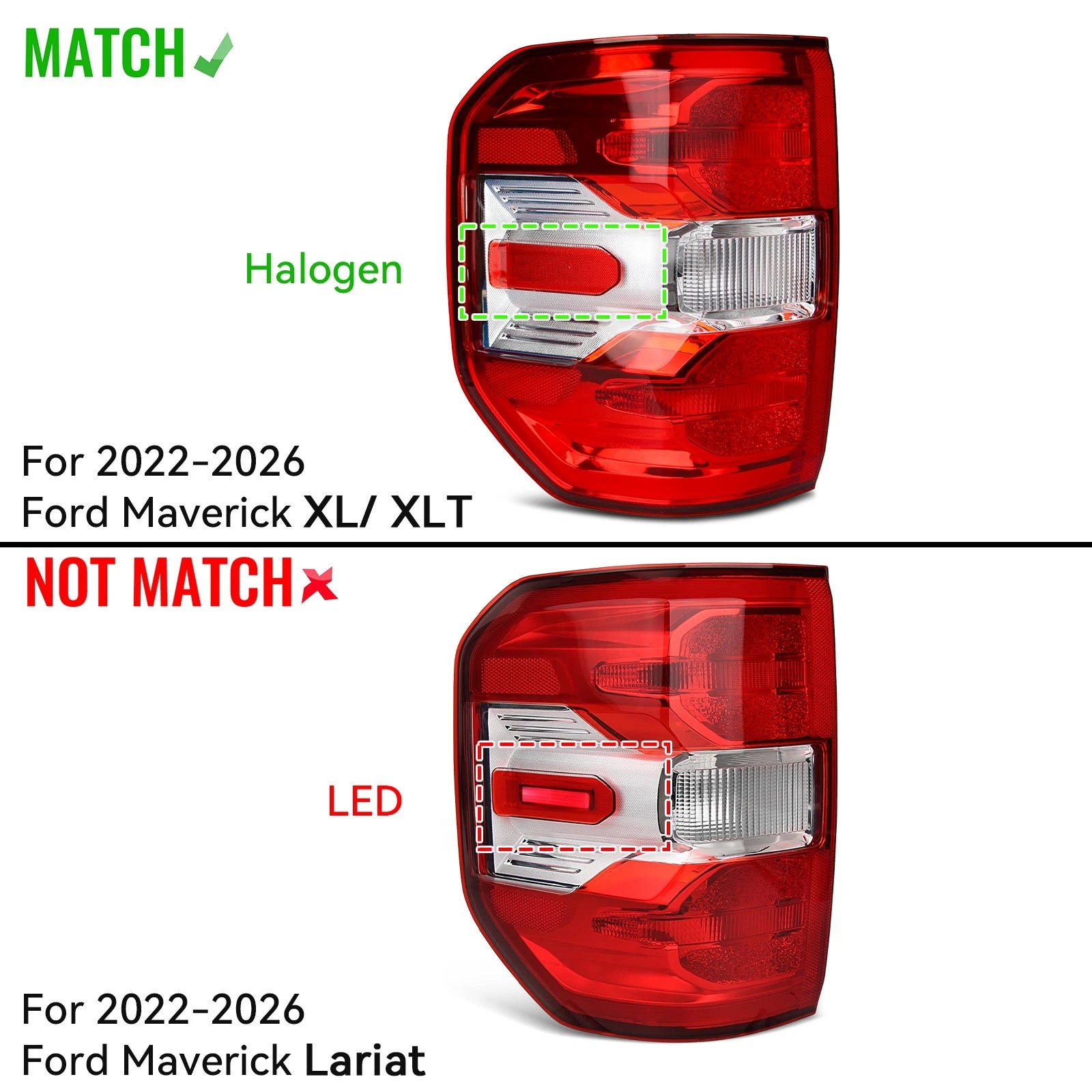 Halogen Tail Light for Ford Maverick XL/XLT (2022–2024) W/Bulbs Left Driver Side