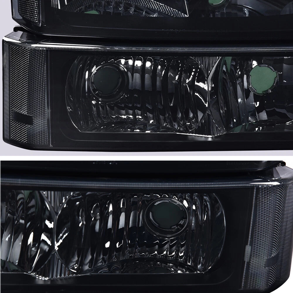 Smoked Corner Headlights and Signal Bumper Lamp for Chevy Silverado (2003–2007)