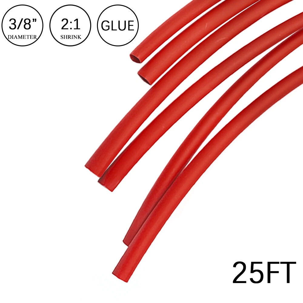 2:1 Heat Shrink Tubing 3/8" Red Waterproof Dual Wall (25FT)