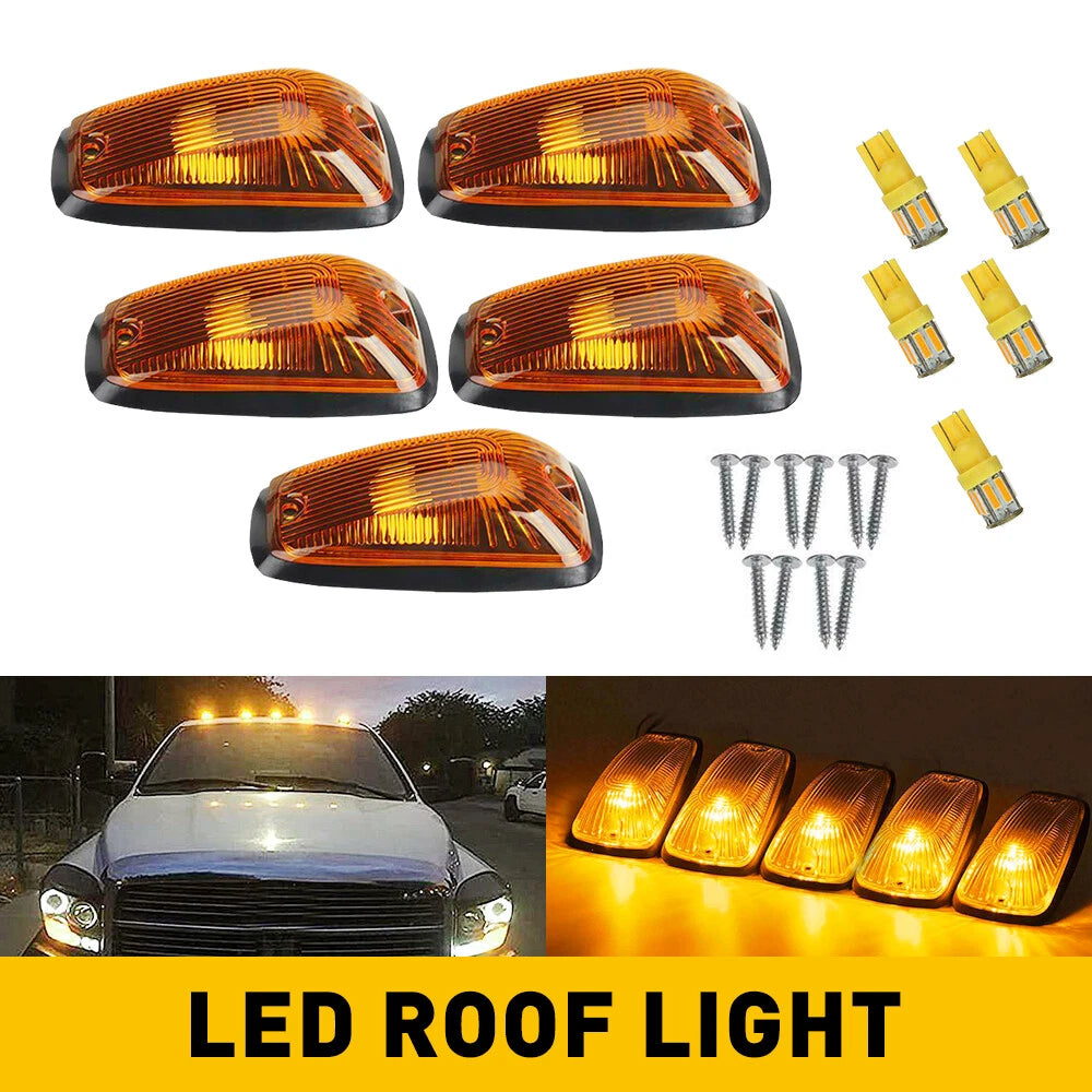 Set of 5 Amber LED Cab Roof Clearance Marker Lights for Trucks