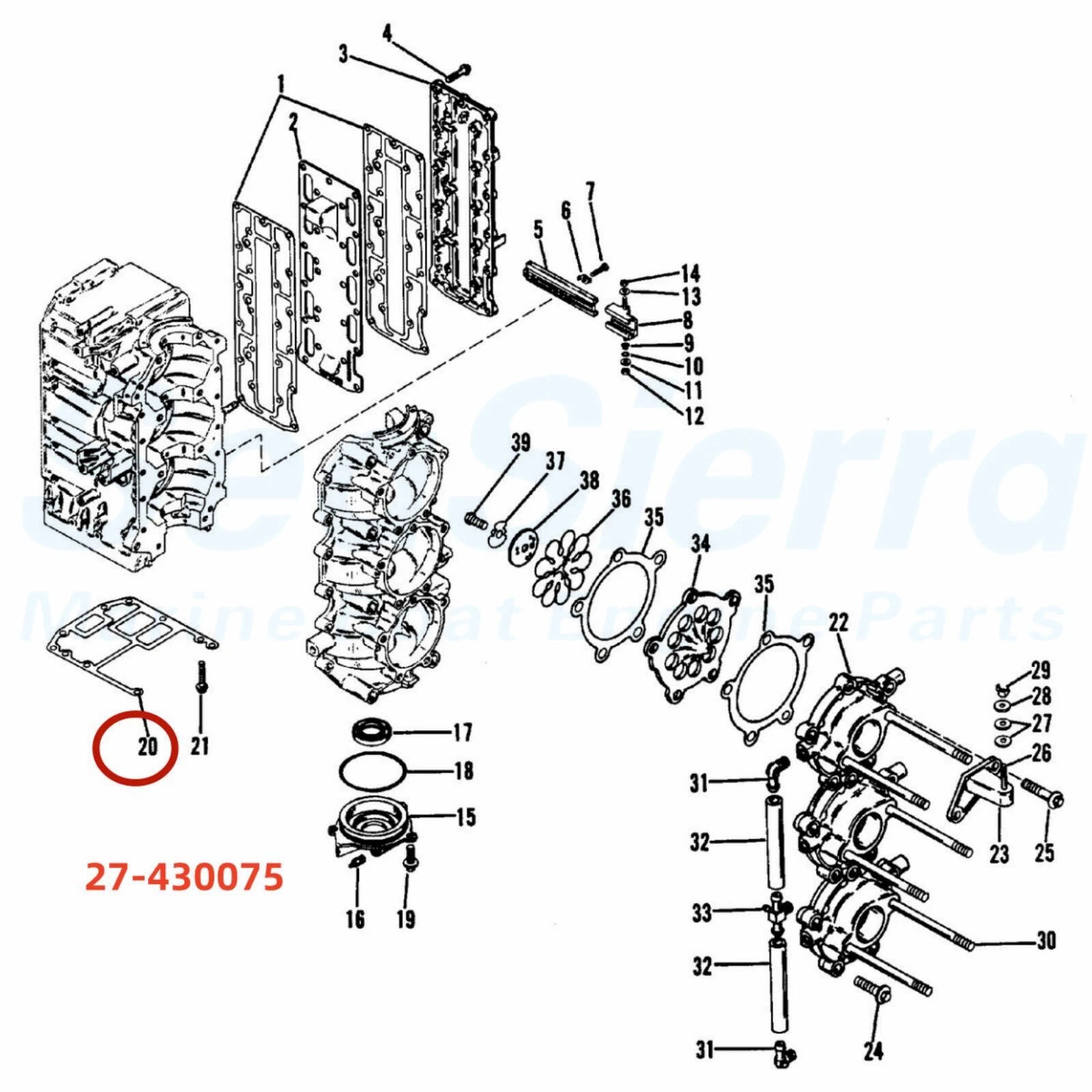 Gasket for Mercury (27-430075, 27-43007, 27-430073, 18-0670, 32830, 9-60043)