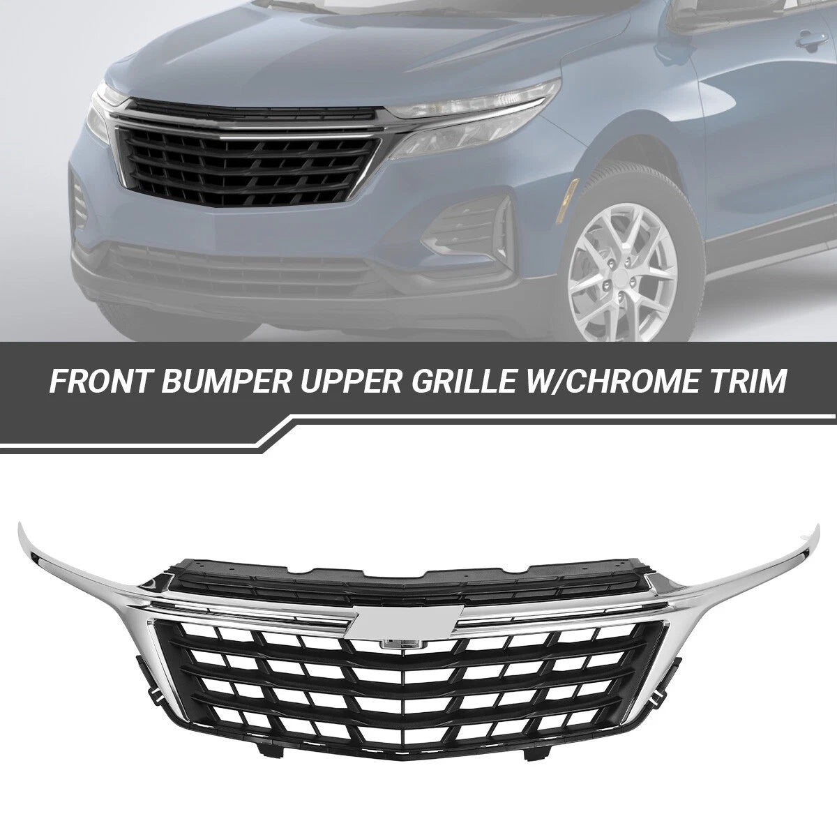 Front Bumper Upper Grille with Chrome Trim for Chevrolet Equinox (2022–2024)