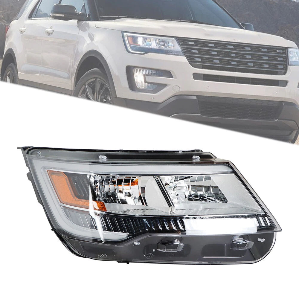 Passenger Side Headlight with LED DRL Chrome Housing for Ford Explorer (2016–2019)