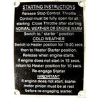 Starting Instruction Plate for Massey Ferguson 135 (1964–Present)