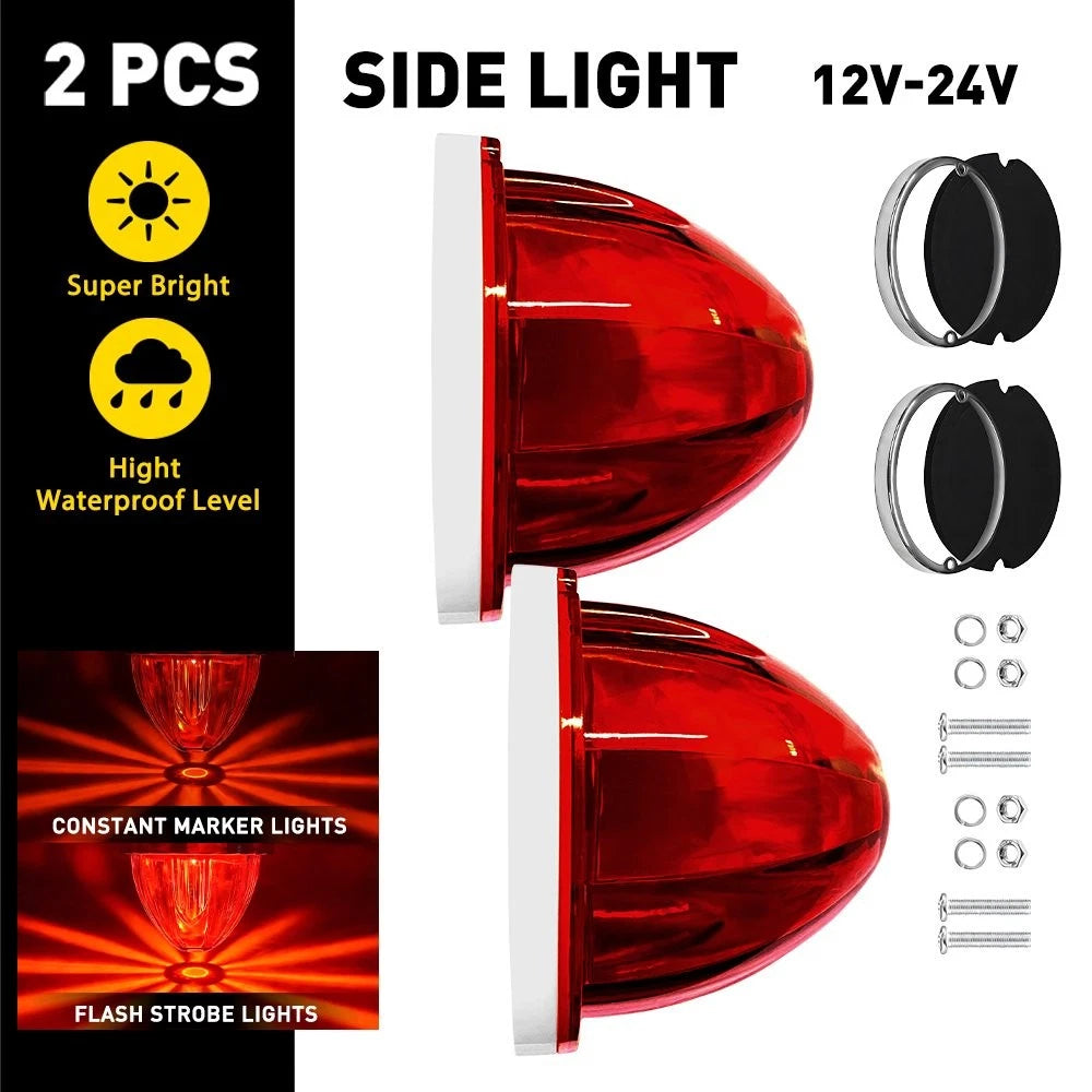 Pair Red Flash LED Lights for Universal Trailer Truck RVs (12V-24V) EXV