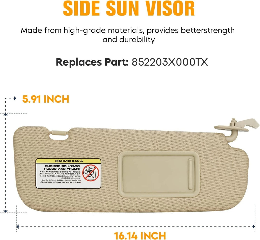 Right Sun Visor for Hyundai Elantra (2011–2015) 852103X000TX Beige